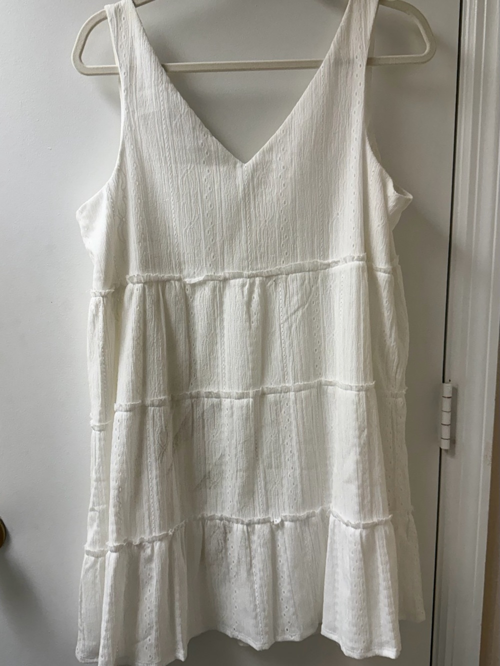 Crystal Doll White Tiered V-Neck Sundress